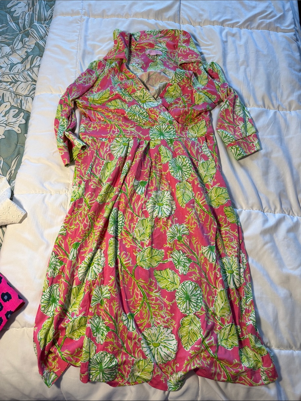 Lilly Pulitzer Pink Floral Wrap-Style Midi Dress